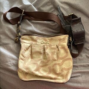 Coach Tan and Brown Crossbody Bag with Signature Canvas